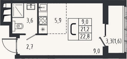 Планировка: Студия, 21,2 м²