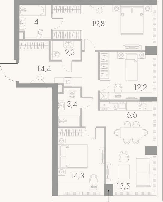Планировка: 4+ к, 92,5 м²