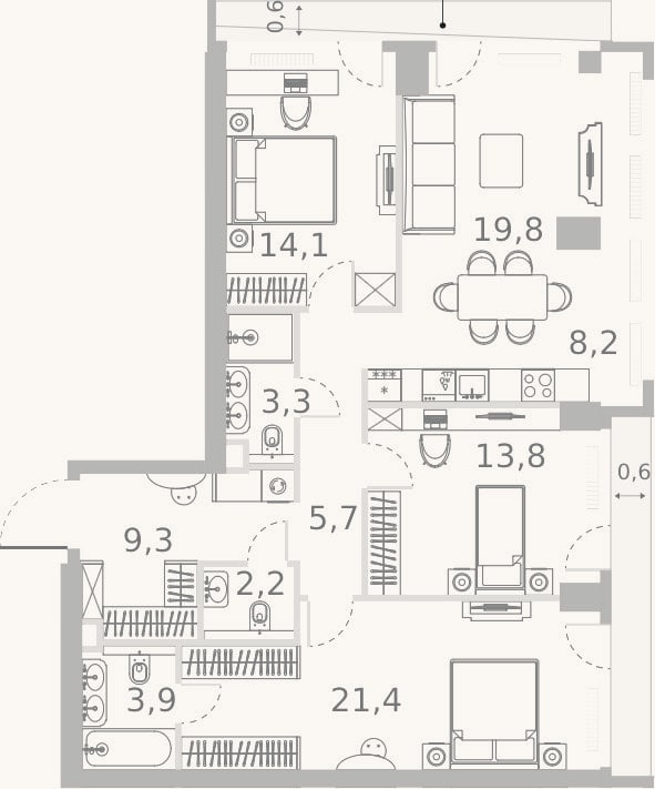 Планировка: 4+ к, 101,7 м²