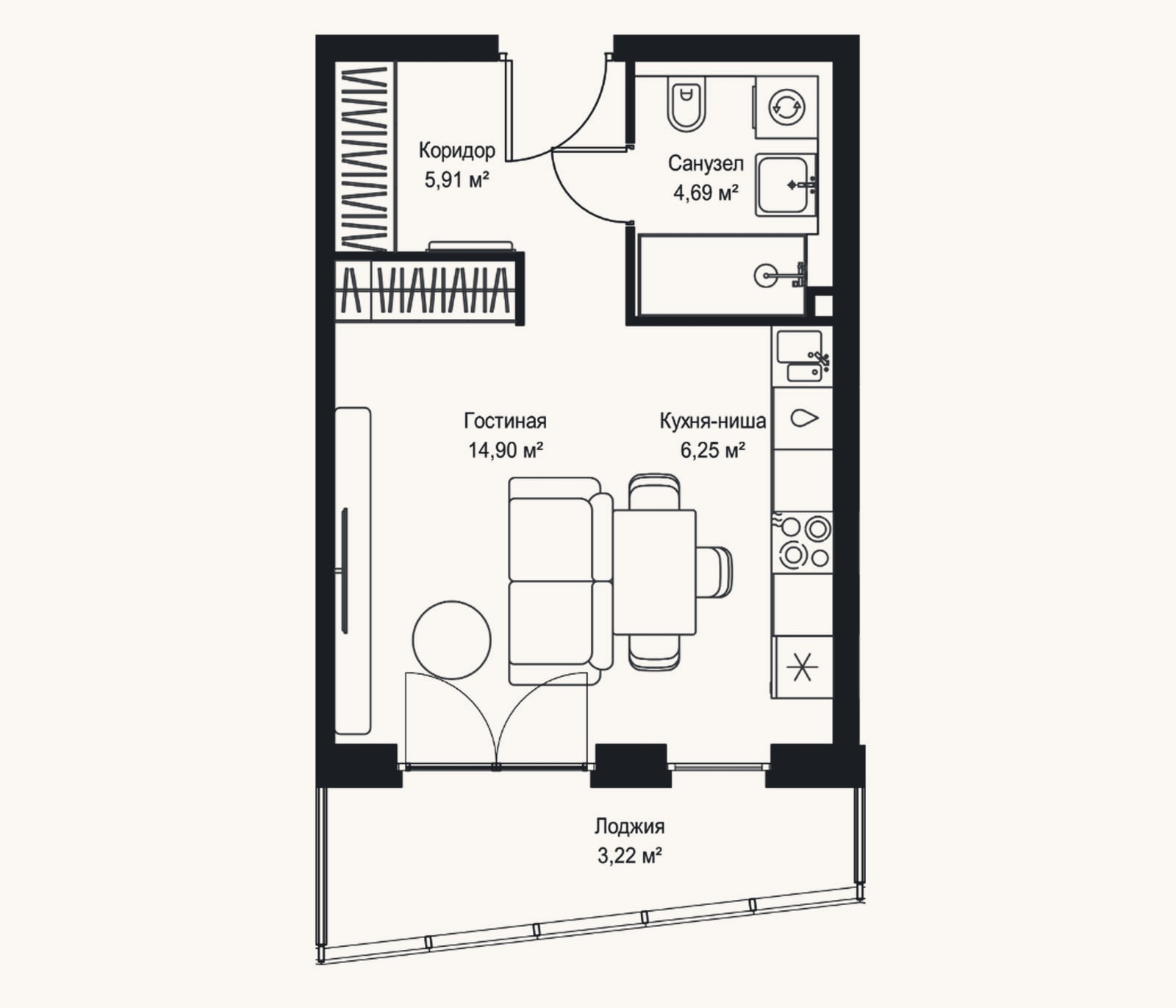Планировка: Студия, 31,8 м²