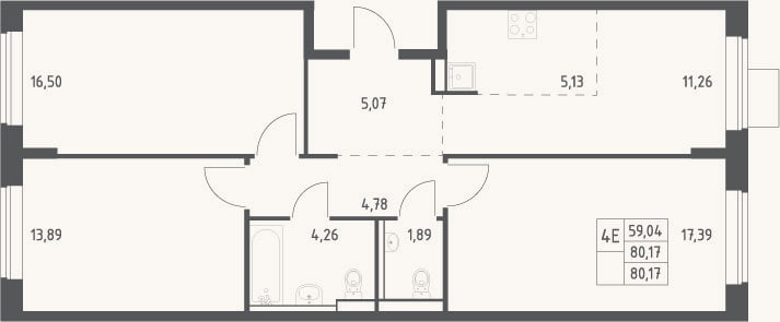 Планировка: 4+ к, 79 м²