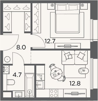 Планировка: 1-к, 38,2 м²