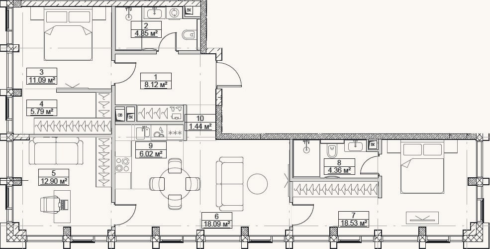 Планировка: 4+ к, 91,2 м²