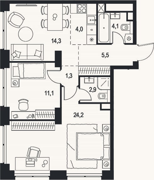 Планировка: 3-к, 67,4 м²