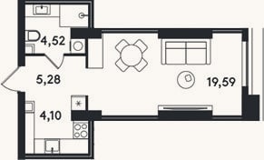 Планировка: Студия, 33,5 м²