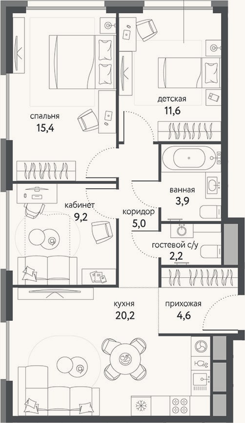 Планировка: 3-к, 72,1 м²