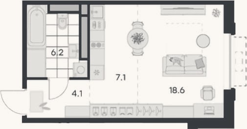 Планировка: Студия, 36 м²
