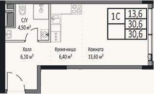 Планировка: Студия, 30,6 м²