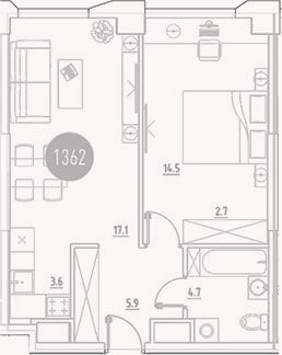 Планировка: 2-к, 48,5 м²