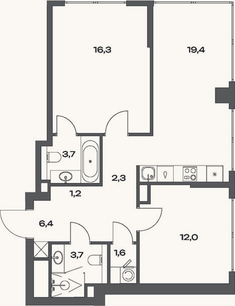 Планировка: 3-к, 67,6 м²