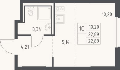 Планировка: Студия, 22,9 м²