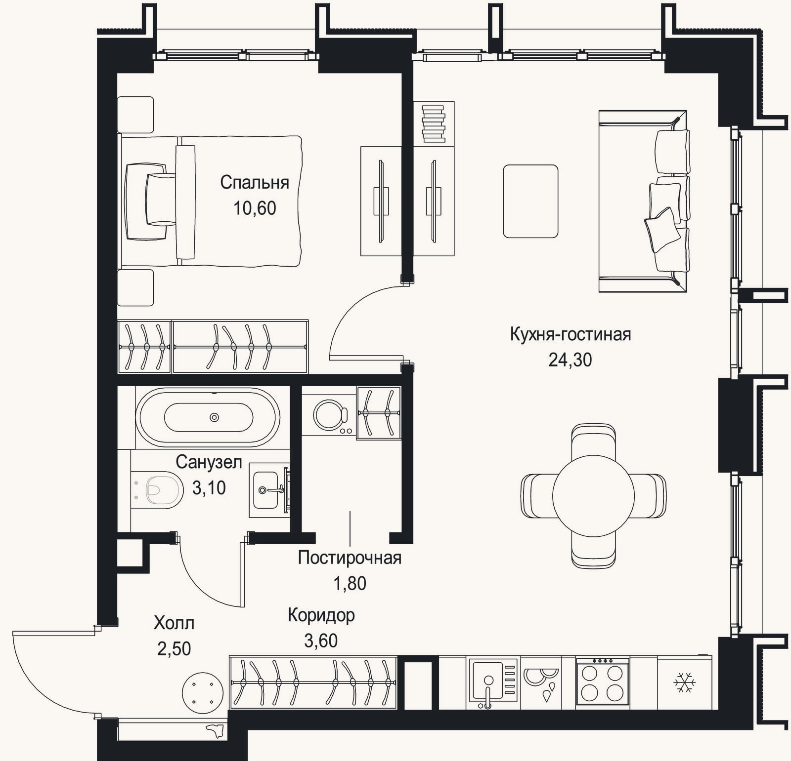 Планировка: 2-к, 45,9 м²