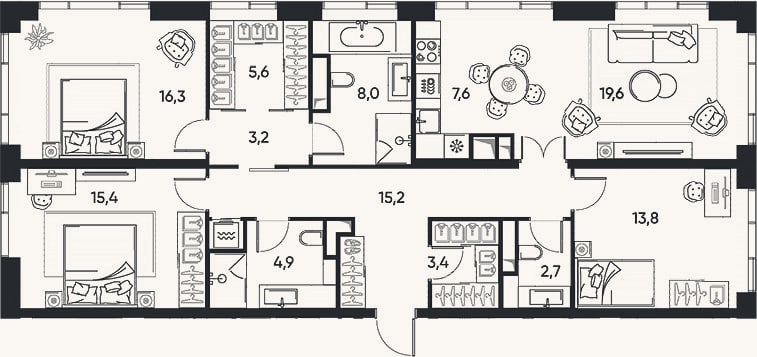Планировка: 4+ к, 115,7 м²
