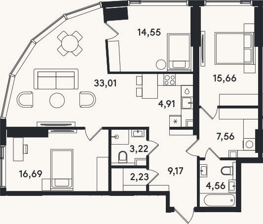 Планировка: 4+ к, 111,6 м²
