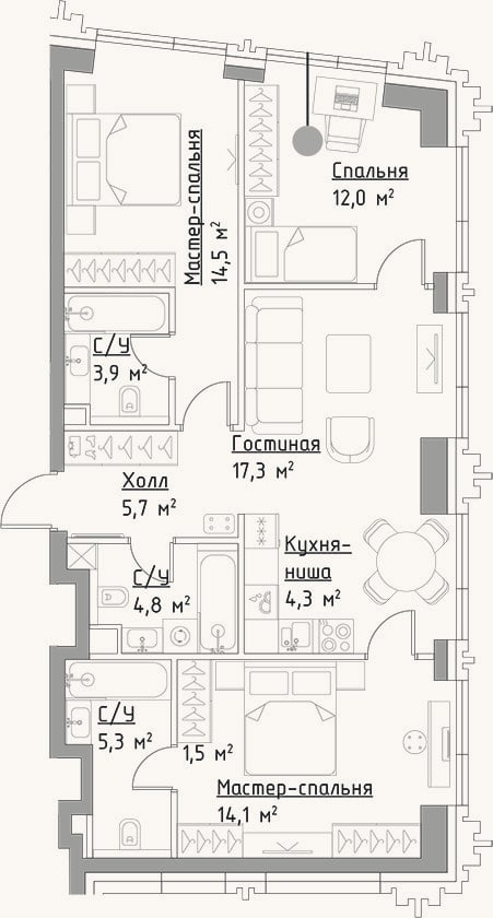 Планировка: 4+ к, 83,4 м²