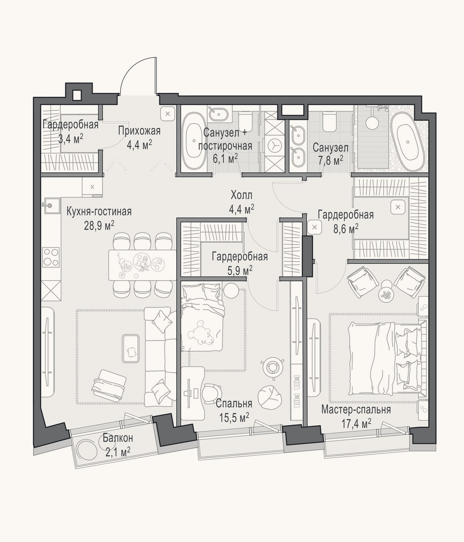 Планировка: 3-к, 103,4 м²