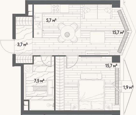 Планировка: 2-к, 48,3 м²