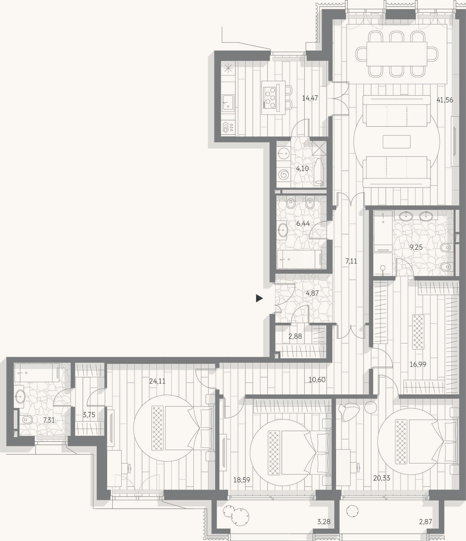 Планировка: 4+ к, 192,4 м²