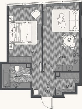 Планировка: 2-к, 51 м²