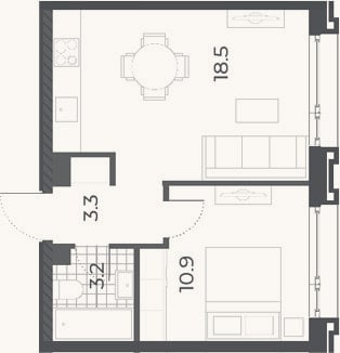 Планировка: 1-к, 35,9 м²