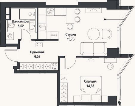 Планировка: 2-к, 46,7 м²