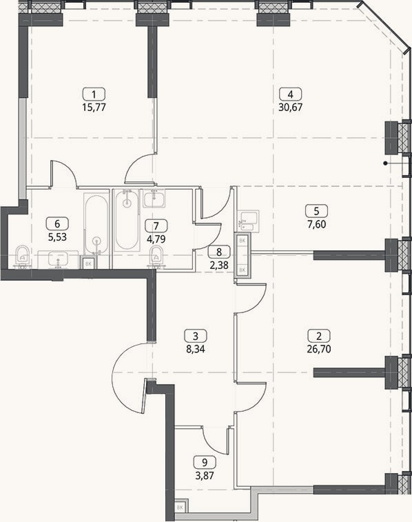Планировка: 3-к, 105,7 м²
