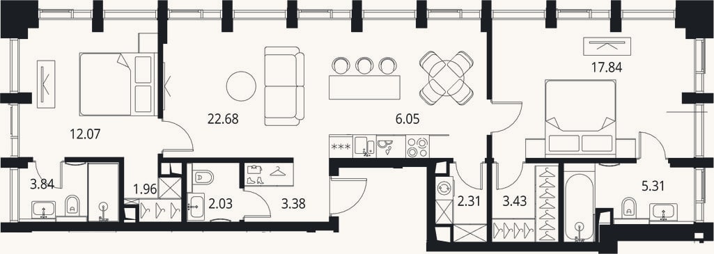 Планировка: 3-к, 80,9 м²