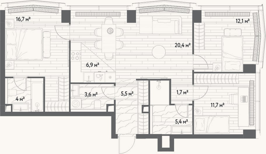Планировка: 4+ к, 88 м²