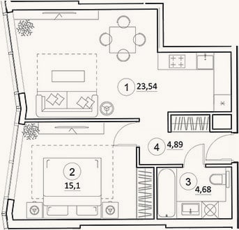Планировка: 2-к, 48,2 м²