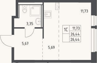 Планировка: Студия, 26,4 м²