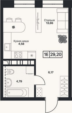 Планировка: Студия, 29,2 м²