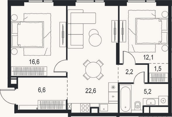 Планировка: 3-к, 66,8 м²