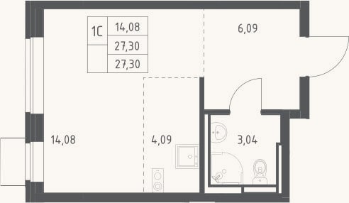 Планировка: Студия, 27,3 м²
