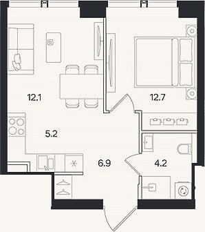 Планировка: 2-к, 41,1 м²