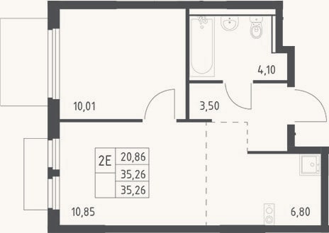 Планировка: 2-к, 35,3 м²