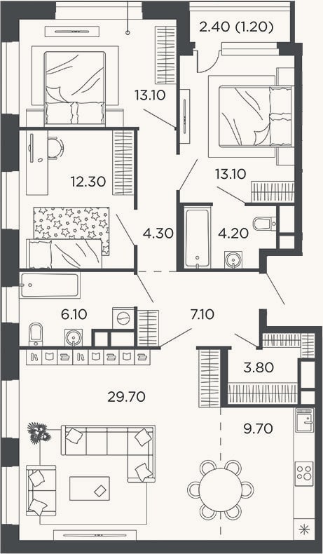 Планировка: 4+ к, 103,4 м²