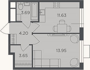 Планировка: 1-к, 37,1 м²