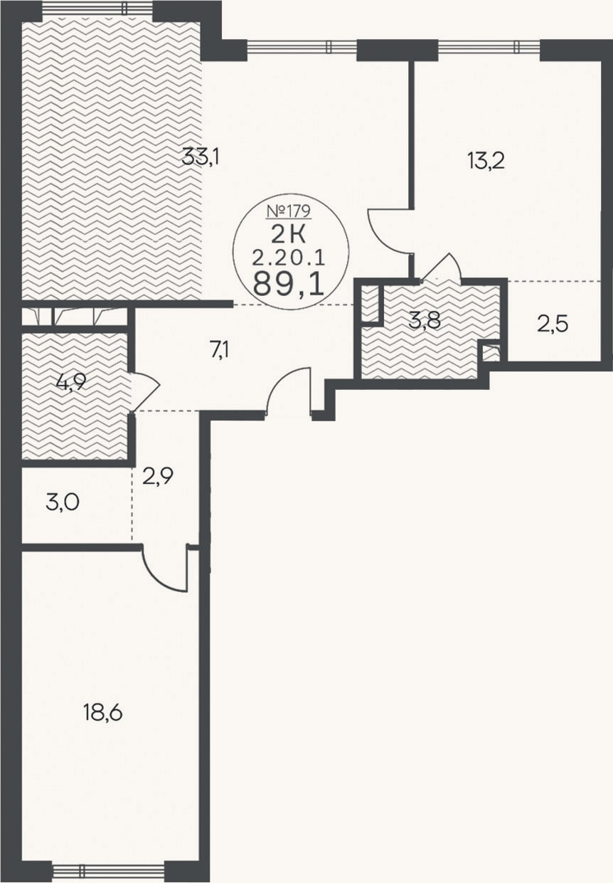 Планировка: 3-к, 89,1 м²