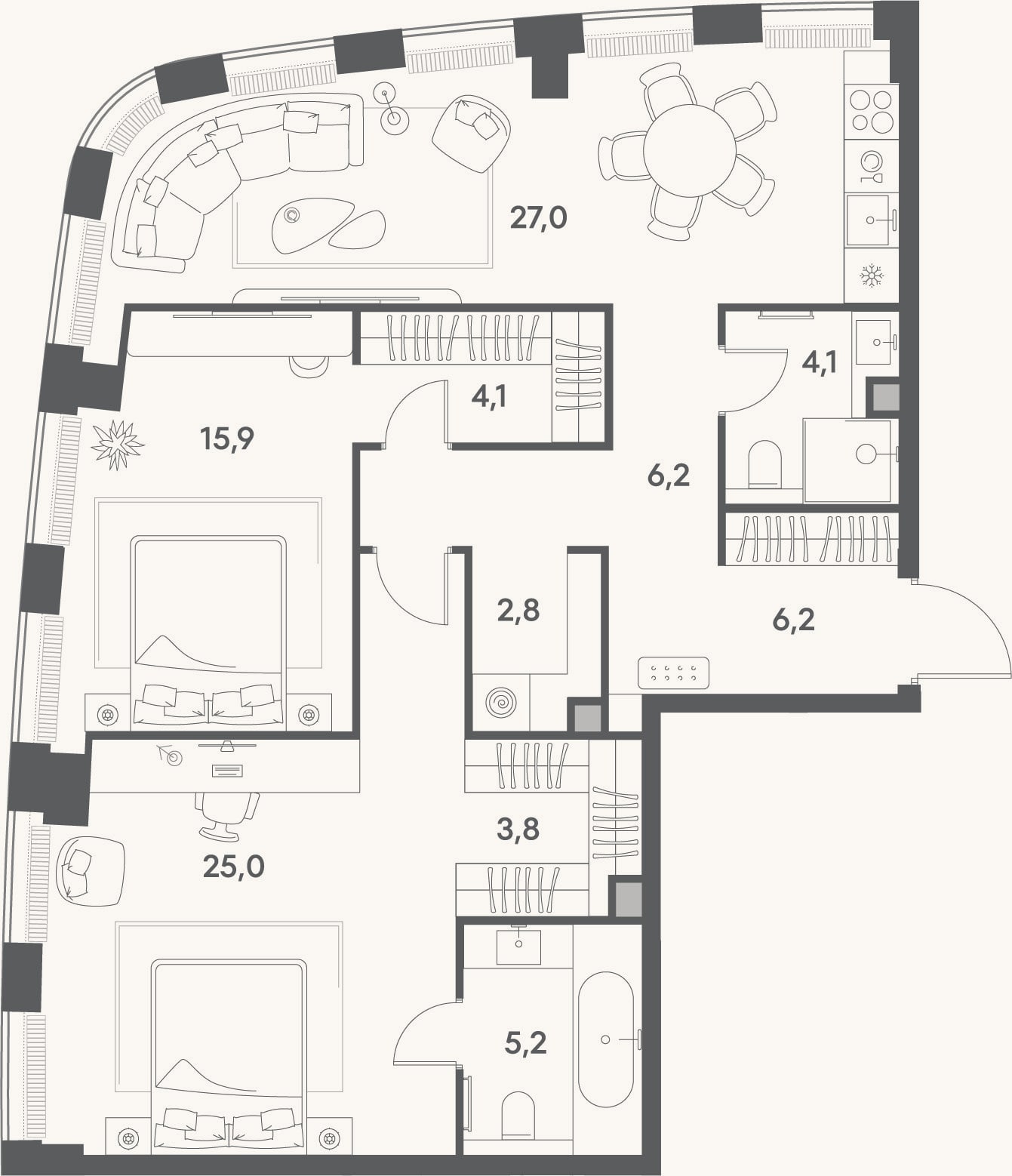 Планировка: 3-к, 100,3 м²