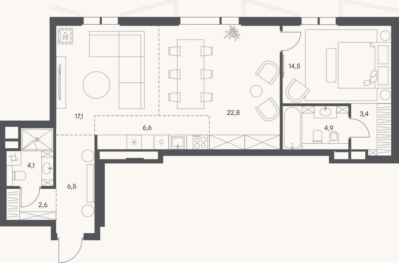 Планировка: 2-к, 82,5 м²