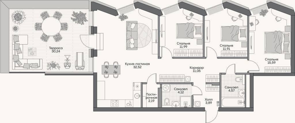 Планировка: 4+ к, 95,2 м²