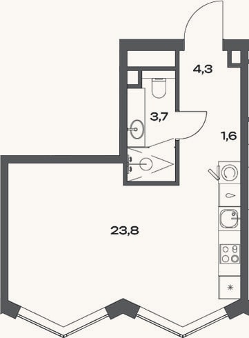 Планировка: Студия, 33,4 м²