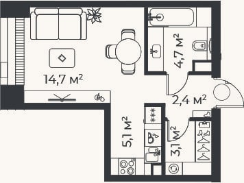 Планировка: Студия, 29,9 м²