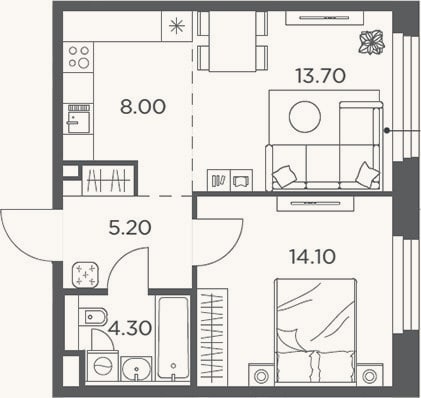 Планировка: 2-к, 45,3 м²