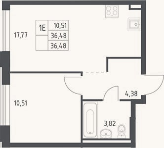 Планировка: 2-к, 36,5 м²