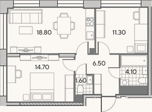 Планировка: 3-к, 57 м²