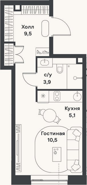 Планировка: Студия, 29 м²