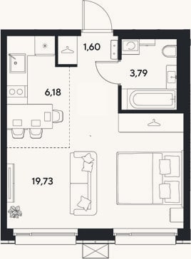 Планировка: Студия, 31,3 м²