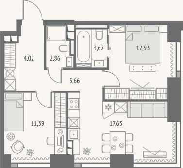 Планировка: 3-к, 58,1 м²