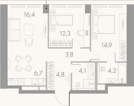 Планировка: 3-к, 67,2 м²